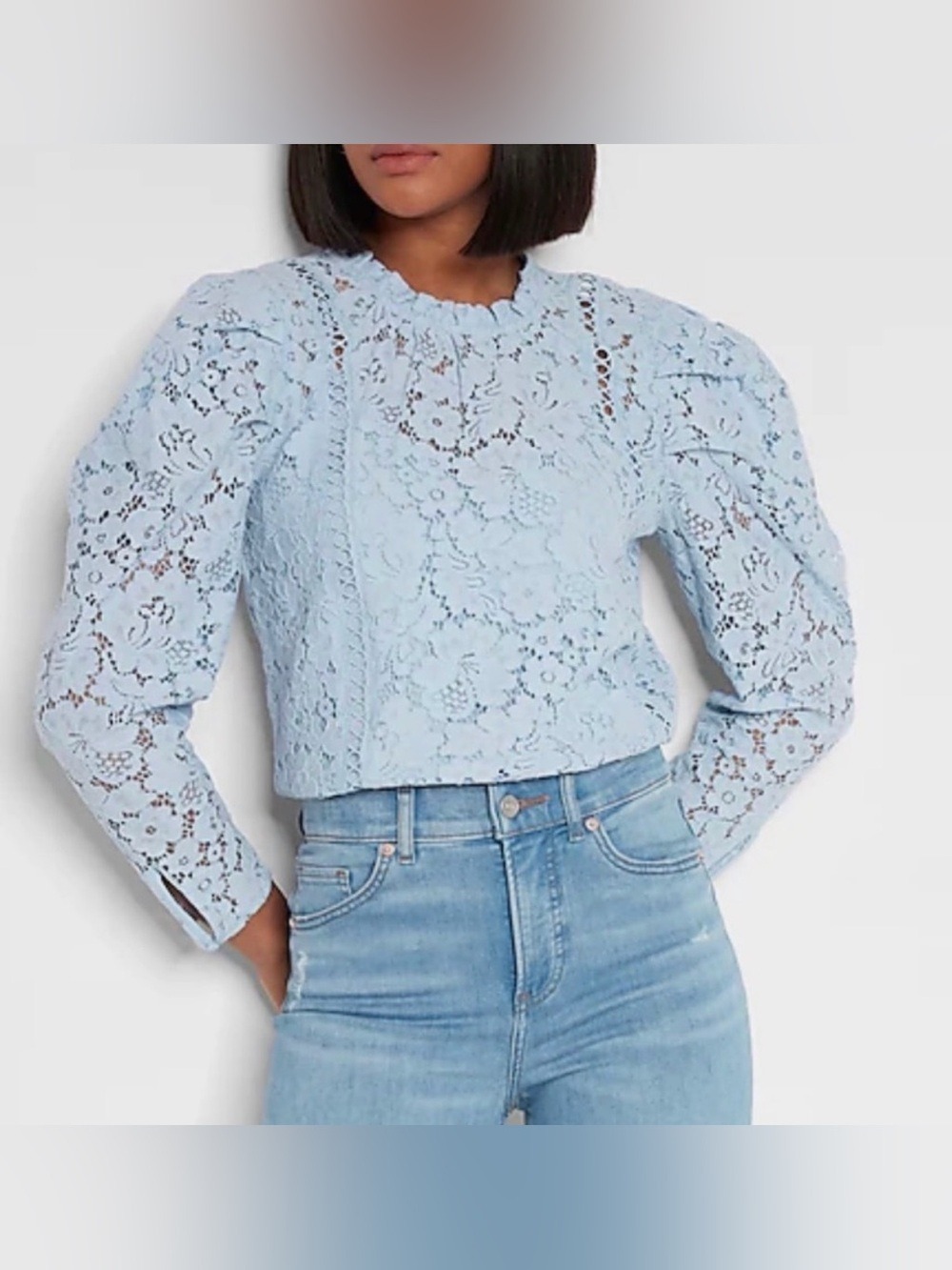 Express Cottagecore Light Blue Floral Lace Puff Sleeve Eyelet Top w/ Camisole XL